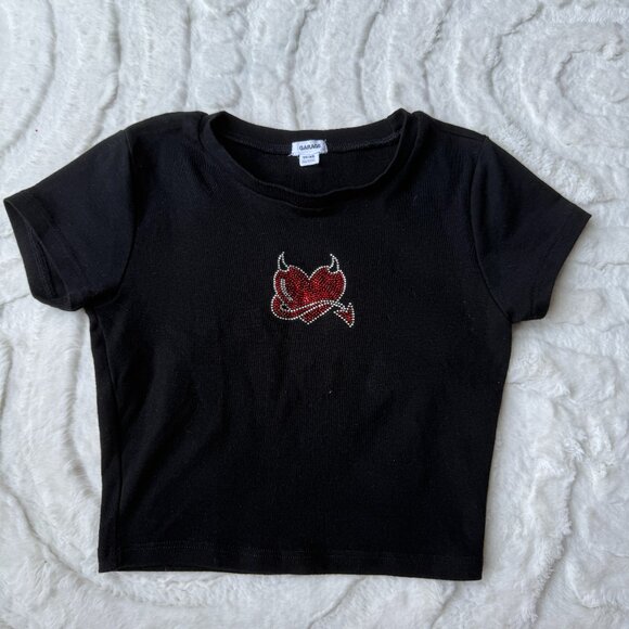 Garage Tops - Garage Rhinestone Devil Heart Crop Top Size XS